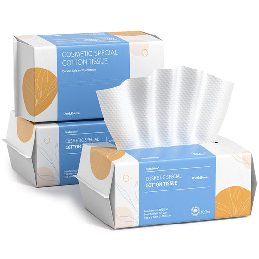 PoeticEHome Soft Dry Wipe 6 Pack, 100% Cotton Face Tissues, Lint Free Facial Cleansing Towels Disposable, Extra Thick Dry and Wet Use for Sensitive Skin, Makeup Removing, Surface Cleaning (600 Count)