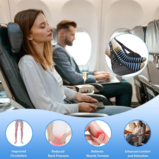 2 Pack Airplane Foot Hammock, Foot Rest for Under Desk at Work, Length Adjustable Airplane Foot Rest for Long Trip, Plane Travel Flight Essentials with Eye & Earplugs, Leg Hammock to Relax Your Feet