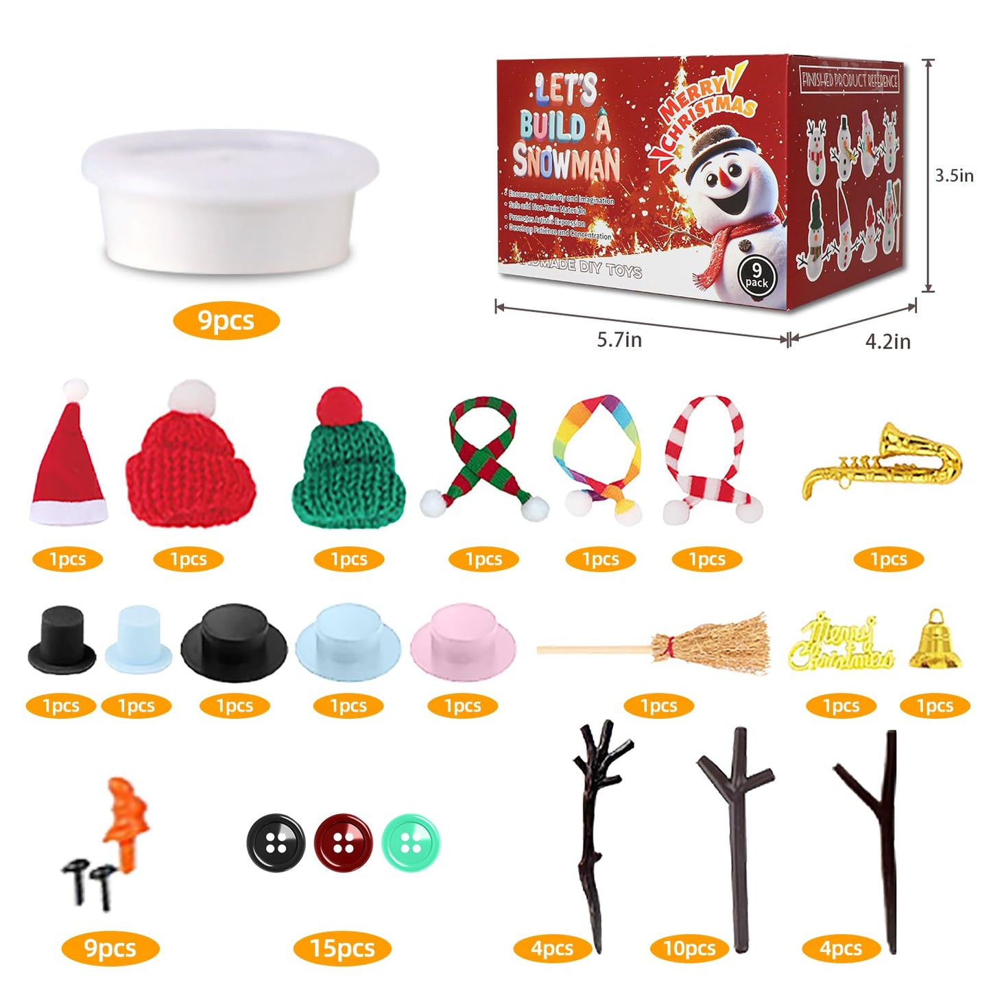LAHAND 9-Pack Christmas Crafts Snowman Sets for Kids, Modeling Clay Snowman DIY Kit,Christmas Stocking Stuffers for Kids, Perfect for Winter Children's Holiday Party Decoration Gifts
