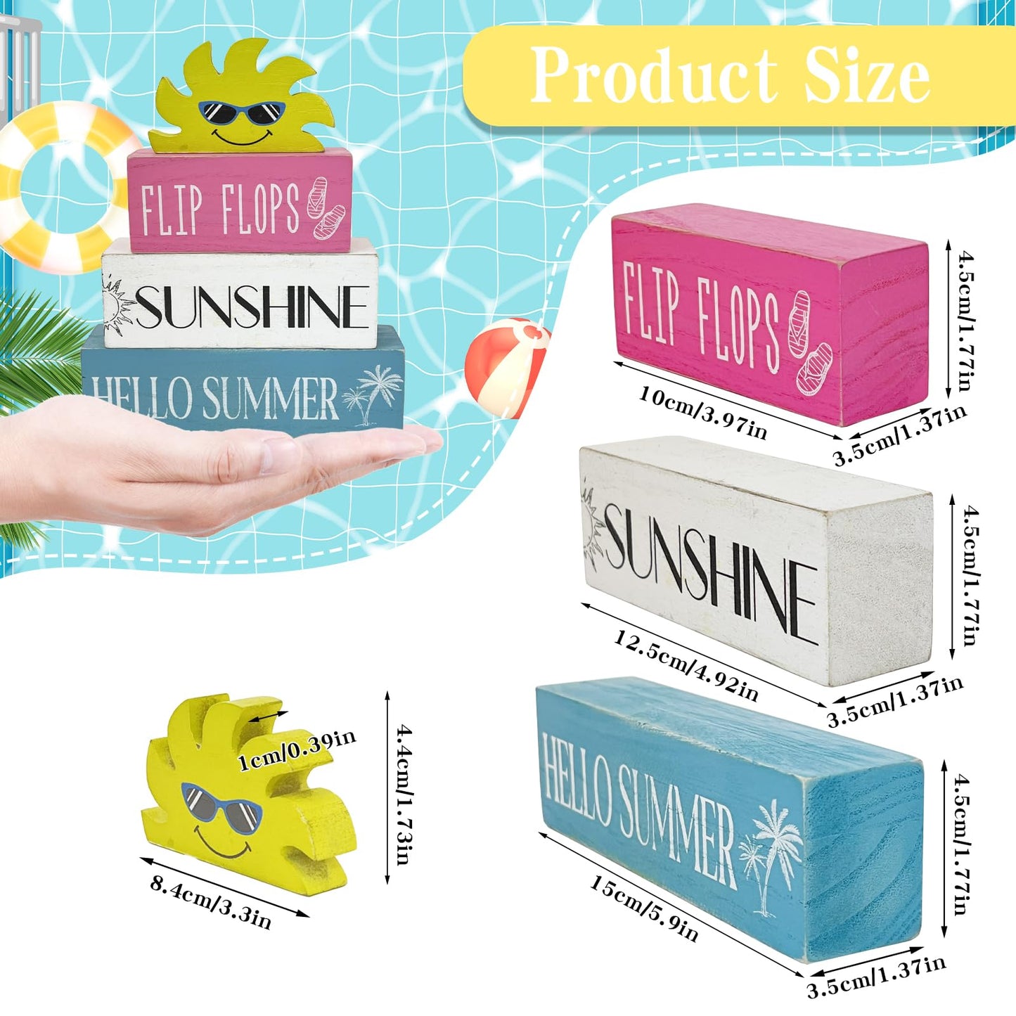 Lebsitey 4 Pcs Summer Wooden Sign Decor, Summer Home Table Decor, Human Sunshine Tiered Tray Decorations for Table & Home Office Decorations