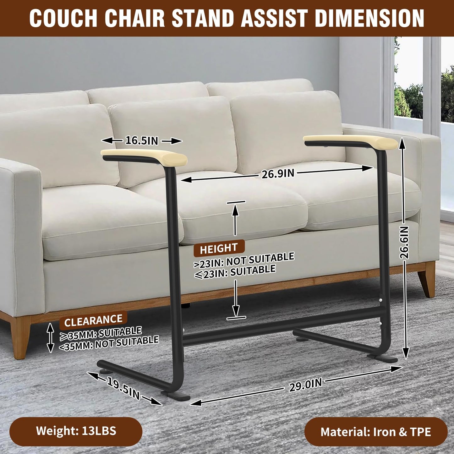 Large Sized Couch Chair Stand Assist for Seniors, Standing aid & Support Device with Handles, Chair Lift Assist Device for Elderly Mobility & Daily Living Stand to Sit(250LBs Loading, 29.0“W*26.6" H)