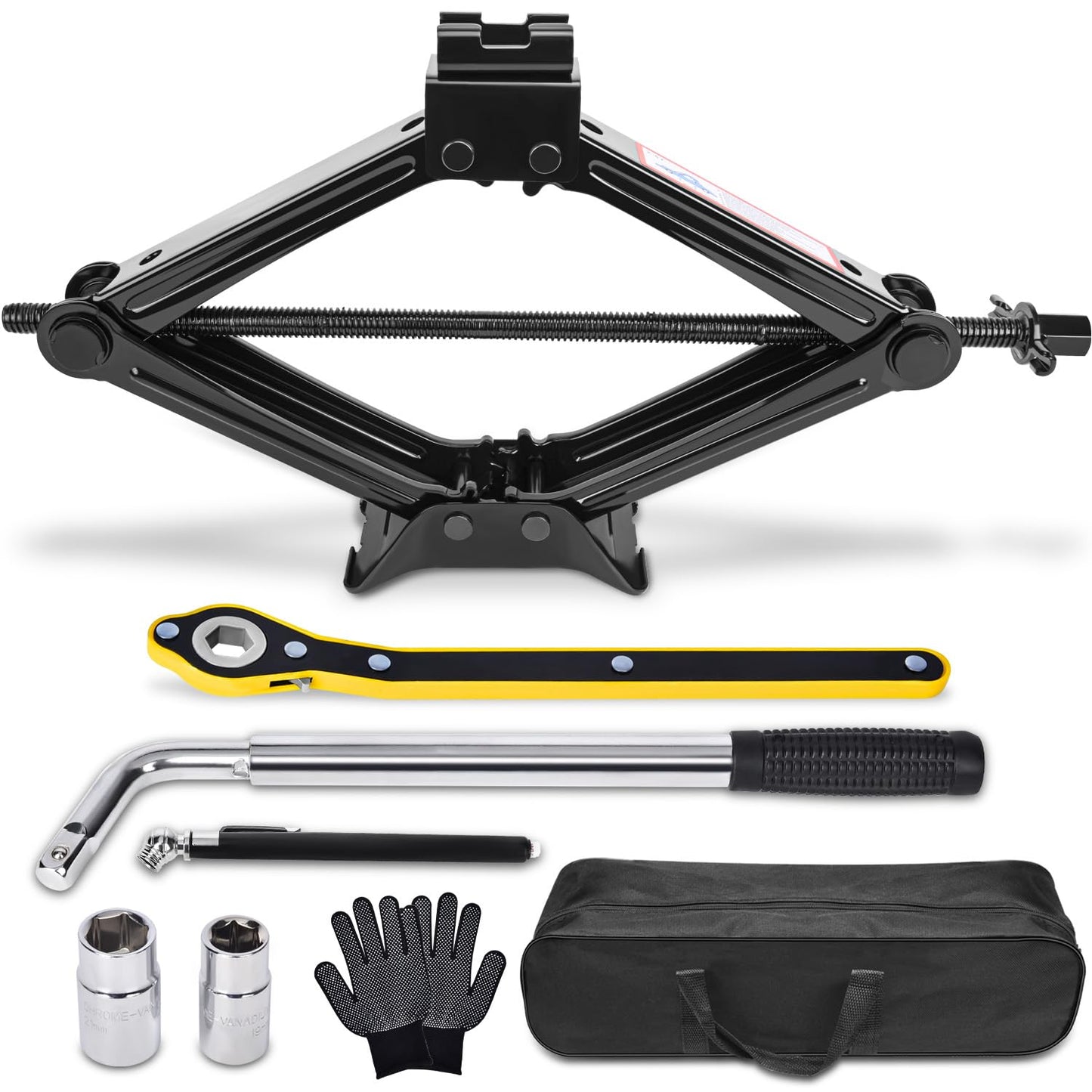 Car Jack Kit Scissor Jack for Car 2 Ton (4409 lbs) Tire Jack Tool Kit Universal Car Emergency Kit with Lug Wrench Tire Changing Kit for Car SUV (2T)