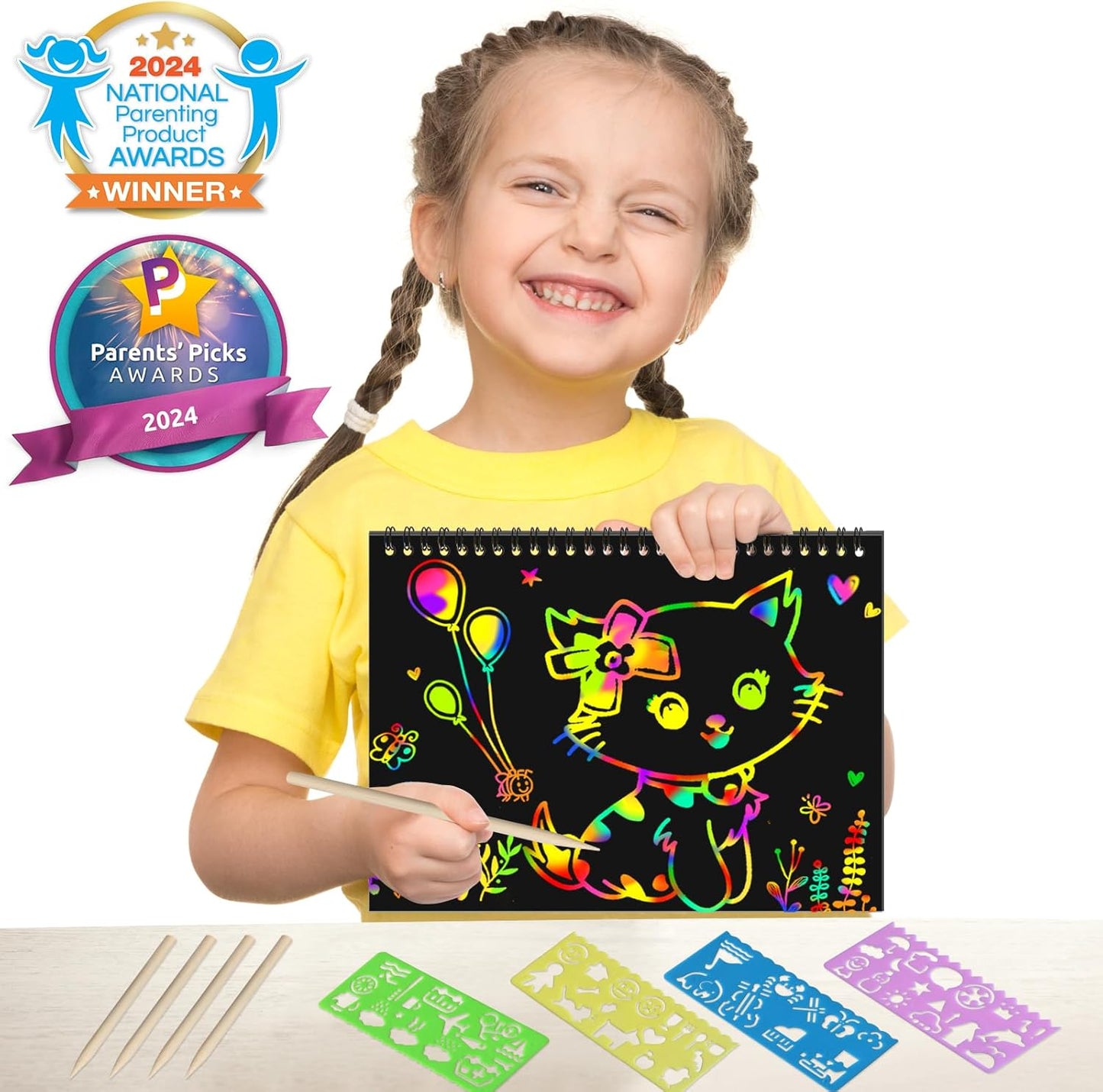 ZMLM Scratch Paper Art Craft: 2 Pack Rainbow Scratch Set for 3 4 5 6 7 8 9 10 Years Old Girls Boys Students Drawing Coloring Black Magic Art Supplies Kits Gifts School Birthday Party Games Toys