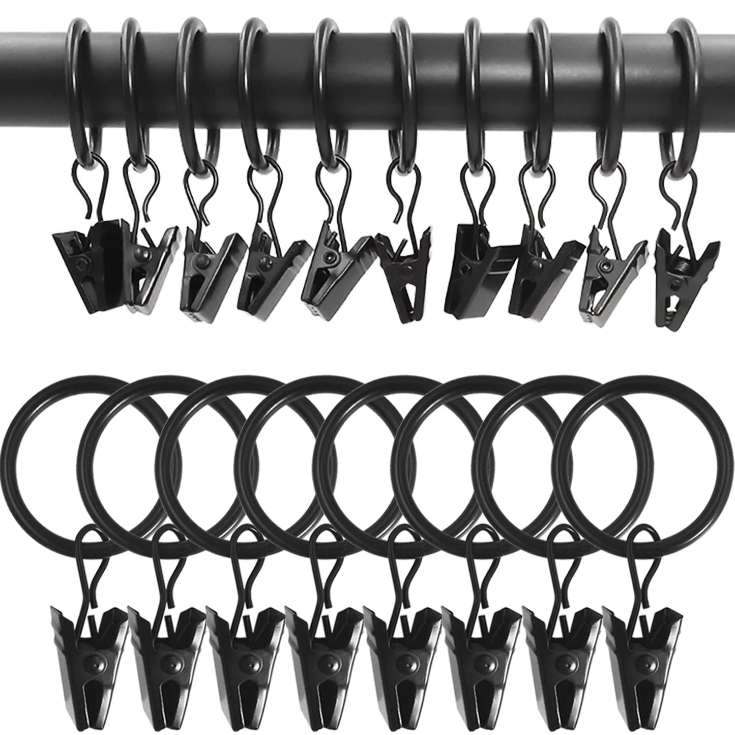 44 Pack Gold Curtain Rings with Clips, Curtain Hooks Hangers Clip Rings for Hanging Drapes Bows Hat, Drapery Rings 1 in I D, Fits up to 5/8 in Diameter Curtain Rod.