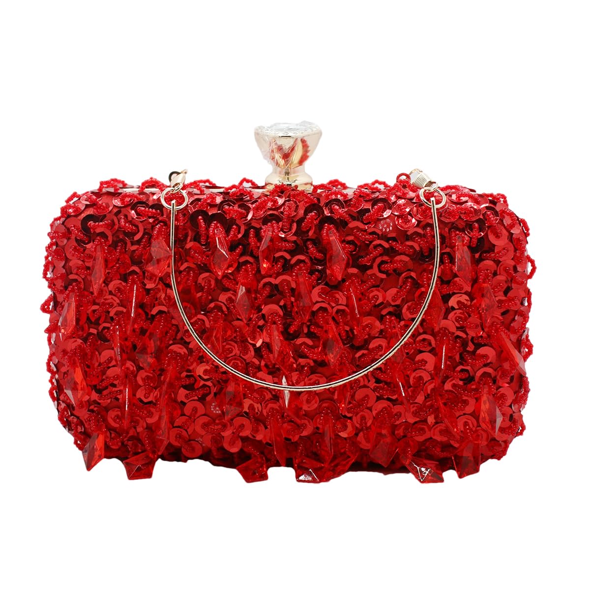 RomanticDesign Women Bling Evening Bag Fashion Embroidered Beaded Sequin Clutch Cocktail Wedding Party Purse, Red