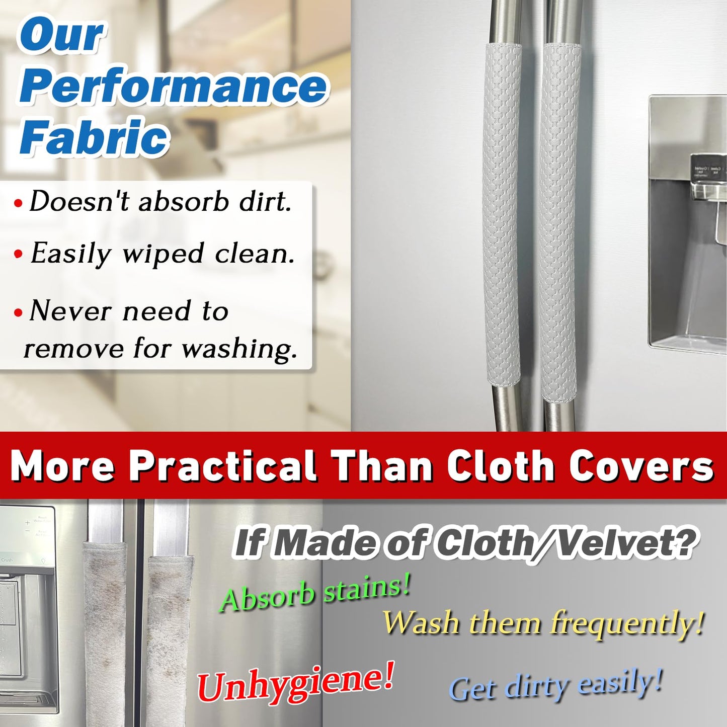 Refrigerator Door Handle Covers, 4 PCS, Performance Appliance Handle Covers, Non-Slip Fridge Door Handle Covers, Keep Your Kitchen Clean, Microwave Oven Dishwasher door Handle Protectors(Light Gray)