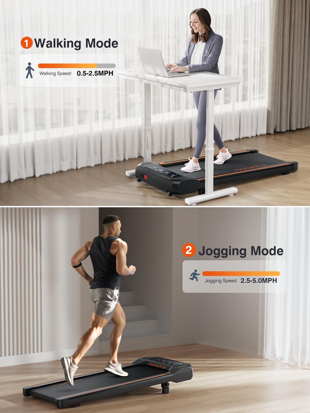 Walking Pad with 7% Incline,2.5HP Compact Treadmill for Home/Office,0.5-5 MPH Portable Under Desk Treadmills 300lbs Capacity for Jogging/Running,with LED Display/APP&Remote Control,Assembly Free