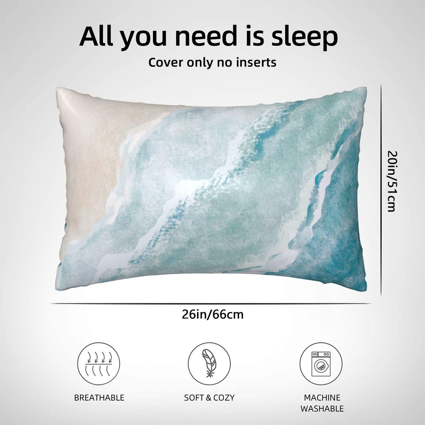 1 Pack Satin Pillowcase for Hair and Skin Bohemian Abstract Beach Imitation Silk Pillowcase with Hidden Zipper Soft Smooth Cooling Pillow Cover Standard Size for Bedroom Sofa 20”x26”