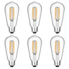 Gozelux Vintage LED Edison Bulbs 6W, Equivalent 60W Incandescent, Warm White 2700K, ST58 Antique LED Filament Bulbs with 90+ CRI, E26 Medium Base,Dimmable, Clear Glass, Pack of 6