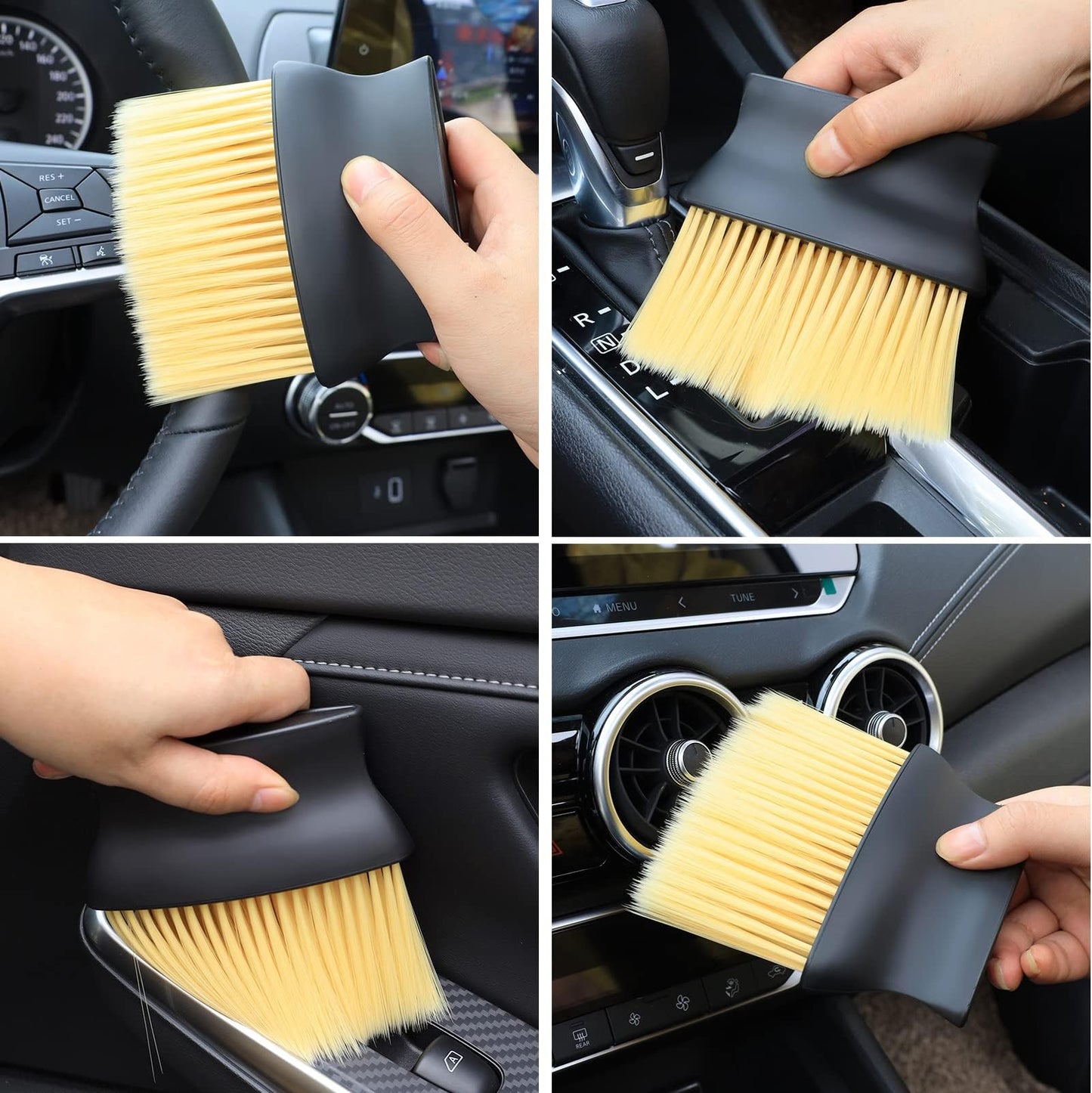 11PCS Car Interior Cleaning Dust Brush Detailing Set, Microfiber Cloth & Applicator, Single-Head Detailing Brushes, Natural Bristles, Scratch-Free & Ultra-Soft for Seats Leather Care or Cleaning