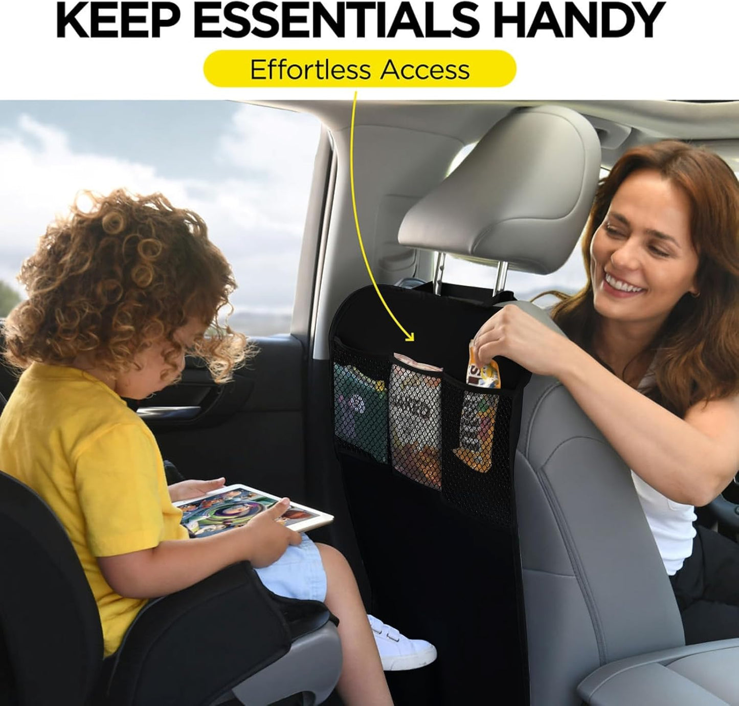 lebogner Back Seat Cover For Kids + 3 Pocket Storage Organizer, 2 Pack X-Large Waterproof Kick Mats Backseat Protector, Car Seat Back Protectors For Vehicles To Protect From Dirt, Mud & Scratches