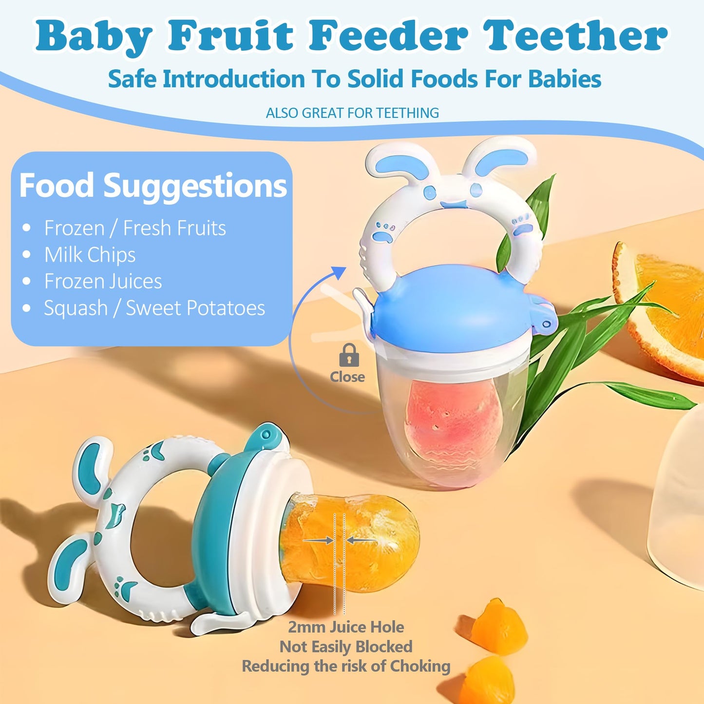 WAJIAYON Easter Bunny Baby Fruit Feeder/Food Feeder Pacifier - Infant Teething Toys | Silicone Teether Feeder Babies | Easter Gifts for Boys and Girls | Food Pacifier for Babies-Rabbit