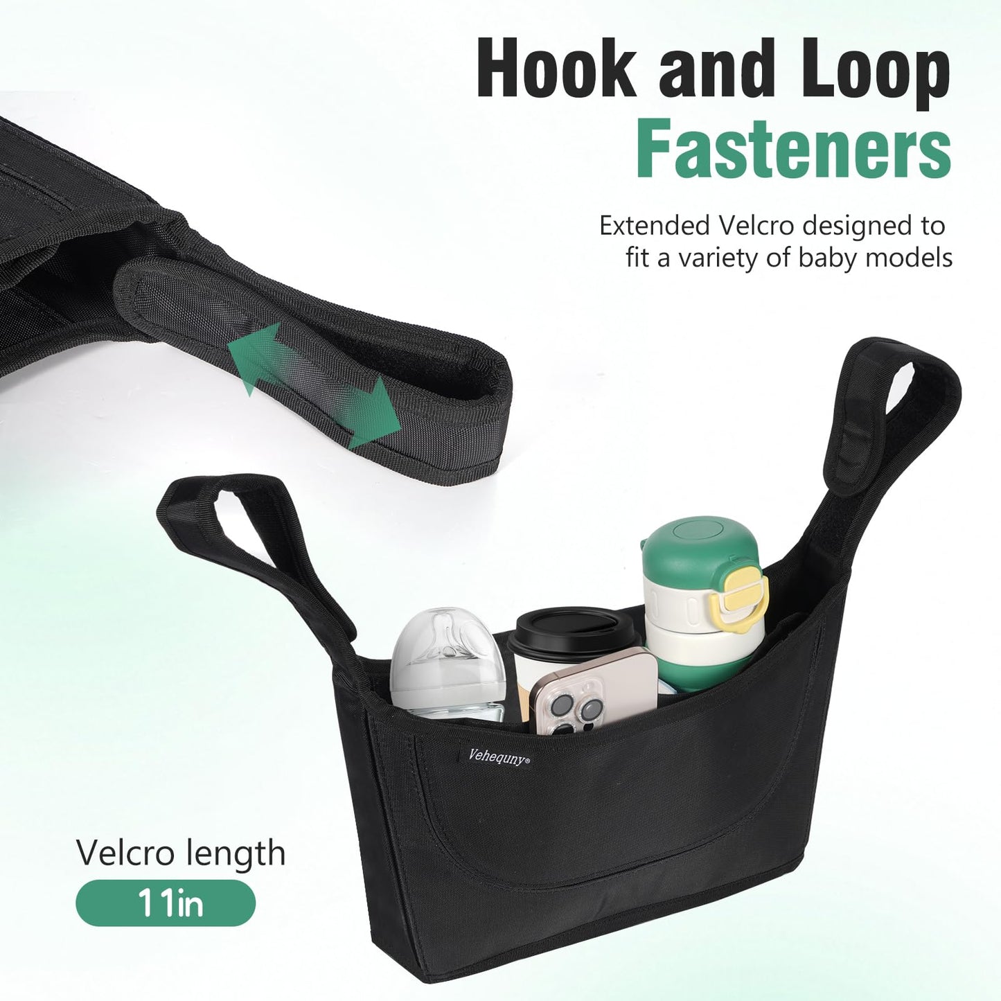 Vehequny Stroller Caddy, Universal Stroller Organizer,600oz Large Storage Stroller Organizer Bag Fits for Uppababy, Baby Jogger, Britax, BOB, Cruz, Minu, G-Series ,Most Strollers