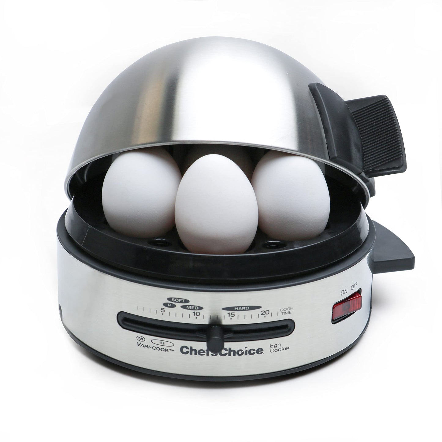 Chef'sChoice Automatic Electric Egg Cooker 7-Egg Capacity with Electronic Timer, Audible Signal & Nonstick Stainless Steel Design Hard-or Soft-Cook 7 or 3 Poached or Scrambled, 350-Watts, Metallic
