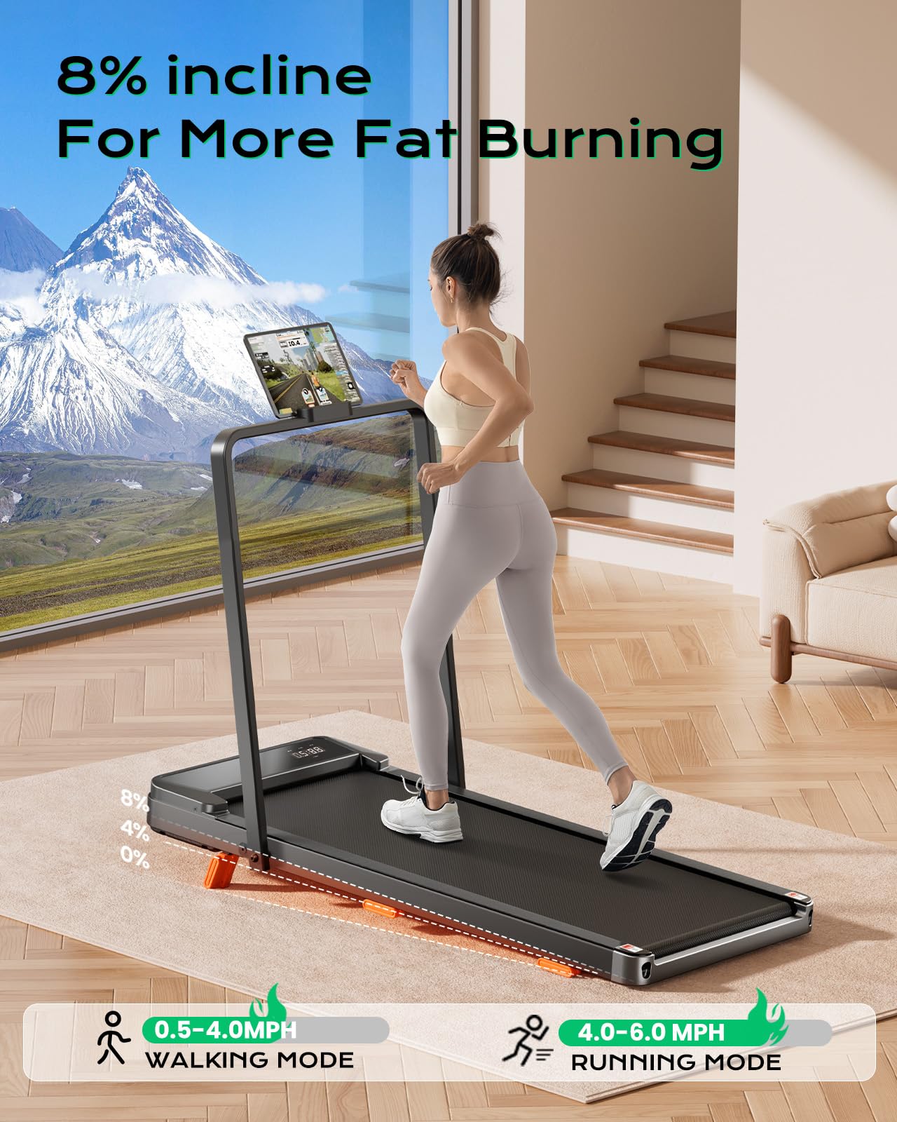 TREAFLOW Walking pad with Incline, Treadmill for Home, 2.5HP Under Desk Walking Pad, Folding Treadmill 2 in 1 with Remote Control
