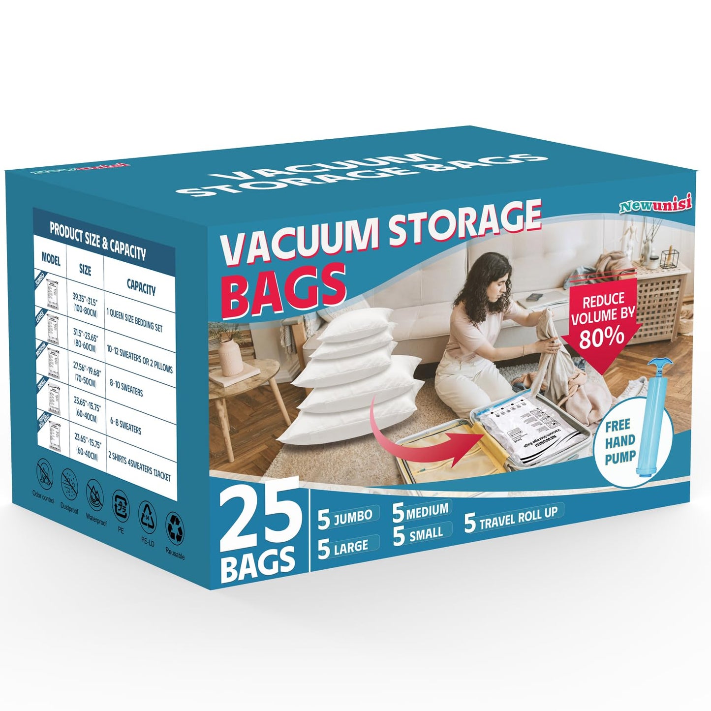 12 Pack Travel Compression Bags - Reusable Travel Space Saver Vacuum Storage Bags for Luggage, Camping, and Storage (No Vacuum or Pump Needed)