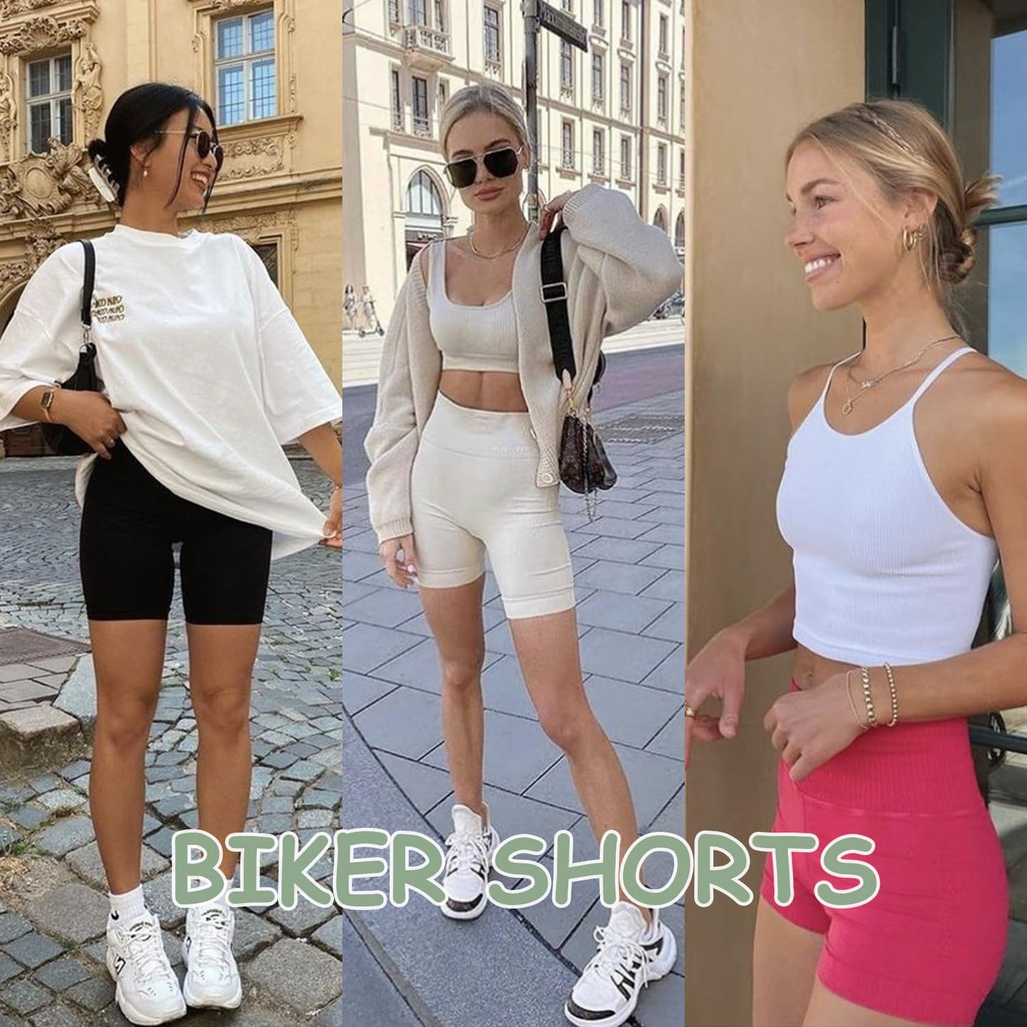 iaoja 3 Pack Biker Shorts for Women with Pockets- 5'' High Waisted Tummy Control Workout Yoga Black Running Shorts