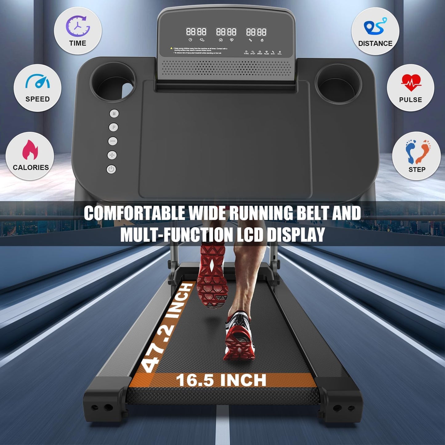 Folding Treadmill with Adjustable Desk & Bluetooth Speaker - Portable, Quiet, and Compact Running Machine for Home Office, Walking, Jogging (300 lbs Capacity)