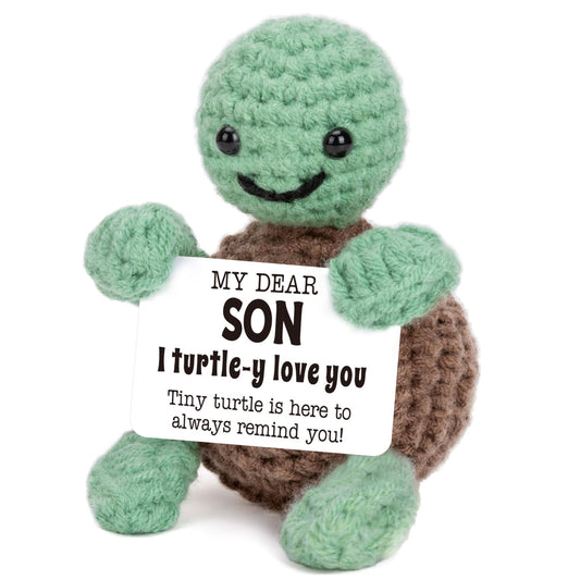 Mini Funny Turtle Fathers Day Dad Gifts from Daughter Son Wife, Birthday Gifts for Dad Father Daddy Presents, I Love You Small Cute Stuff Things, Handmade Emotional Positive Crochet Turtle