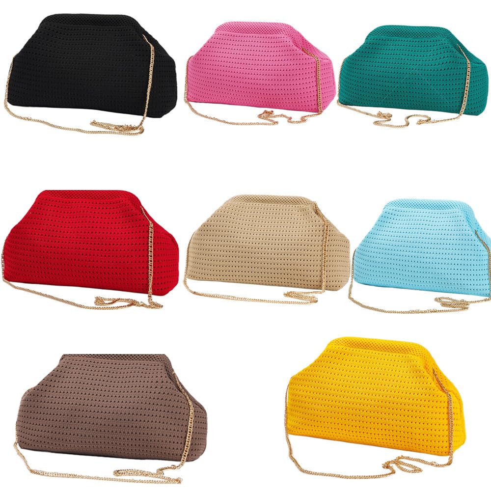 DIHKLCIO Summer Beach Woven Clutch Purses for Women 2025 Cloud Dumpling Pouch Purse Crossbody Bag Handbag Crochet Stripped yellow