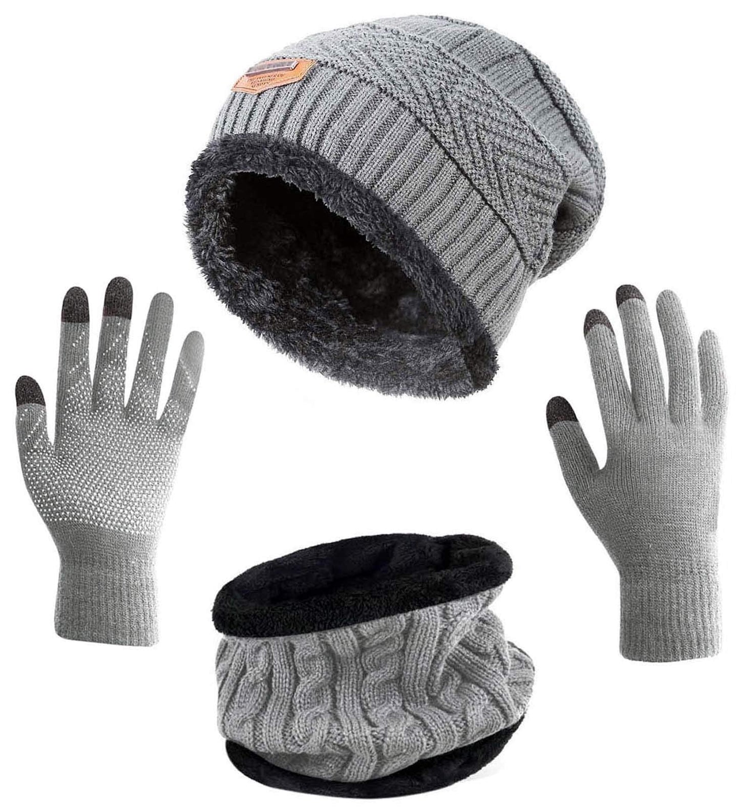 HINDAWI Winter Hat Scarf Gloves Slouchy Beanie Snow Knit Skull Cap Touch Screen Mittens Circle Scarves for Women Men