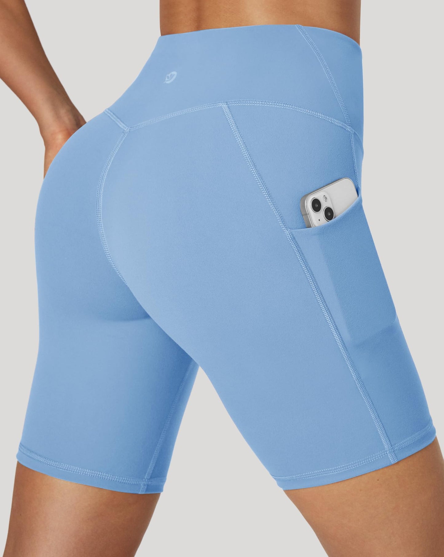 IUGA Biker Shorts Women Tummy Control 8" Workout Gym High Waisted Running Yoga Compression Spandex Shorts Women with Pockets Blue