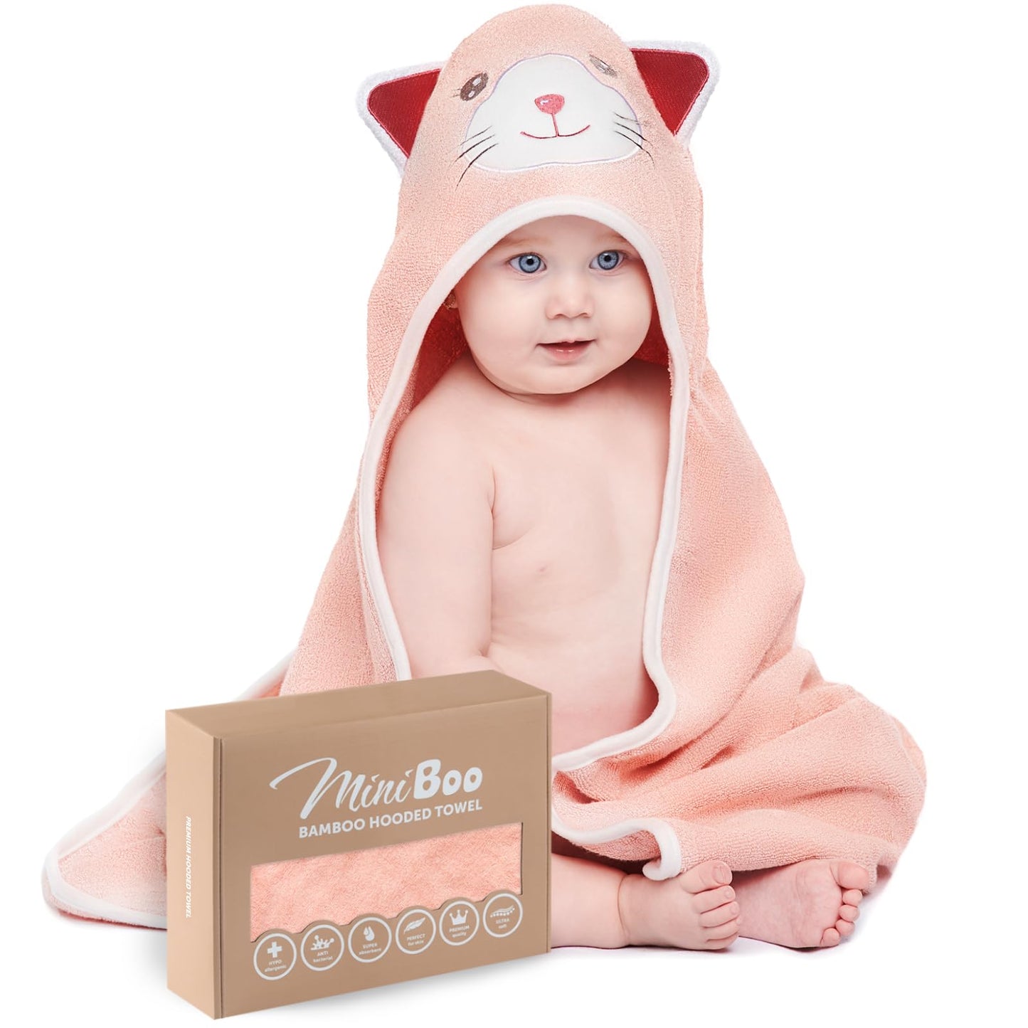 MINIBOO Hooded Baby Towels for Newborn & Toddler - Super Soft Baby Bath Towels with Hood, Highly Absorbent Viscose Made from Bamboo Hooded Towel for Boys, Girls, Newborn Essentials.