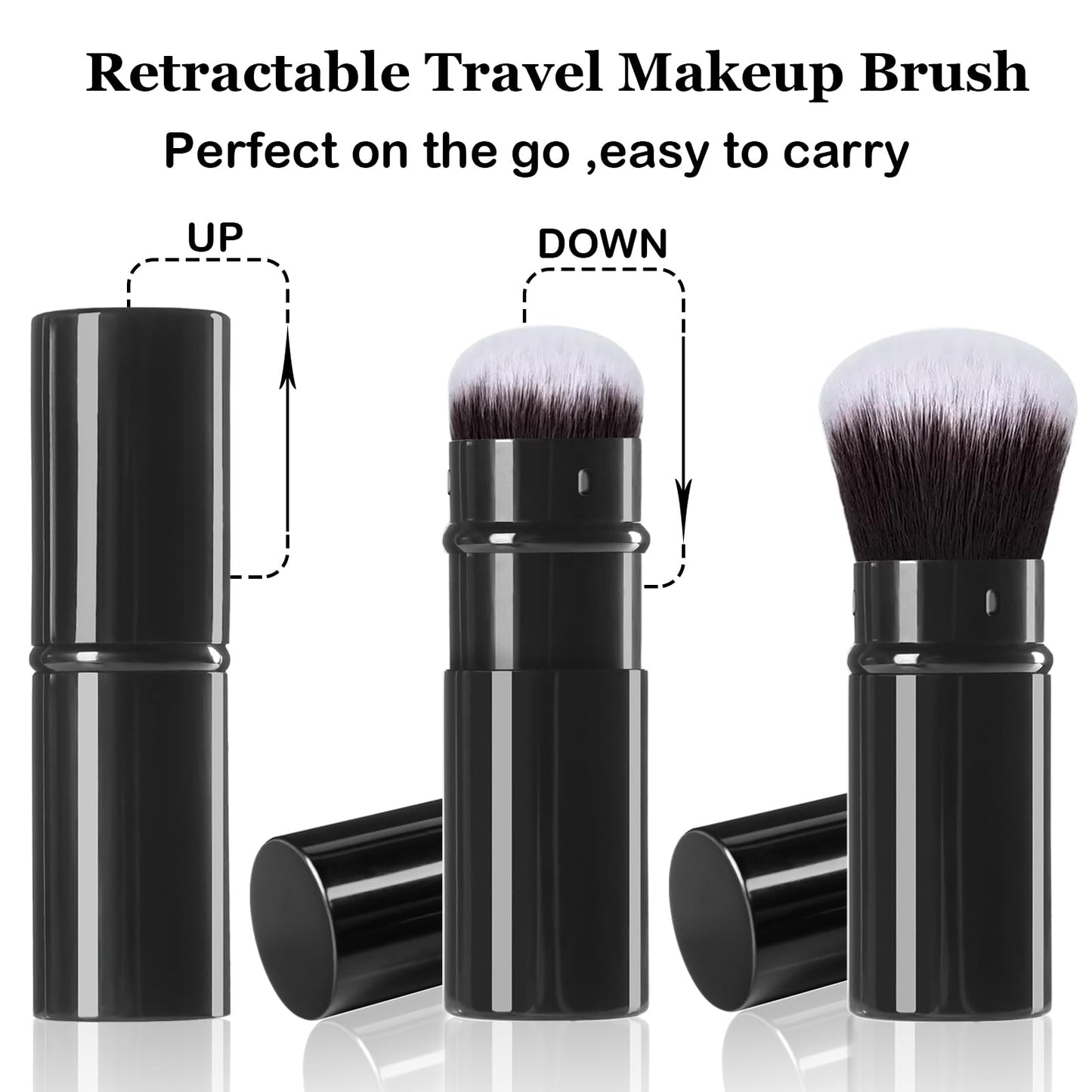 Keriloo Makeup Brush 2 Pack, Retractable Travel Kabuki Powder Makeup Brush, Foundation Face Blush Brushes for Blending Liquid, Blush, Bronzer, Buffing, Sunscreen,Flawless Cosmetics