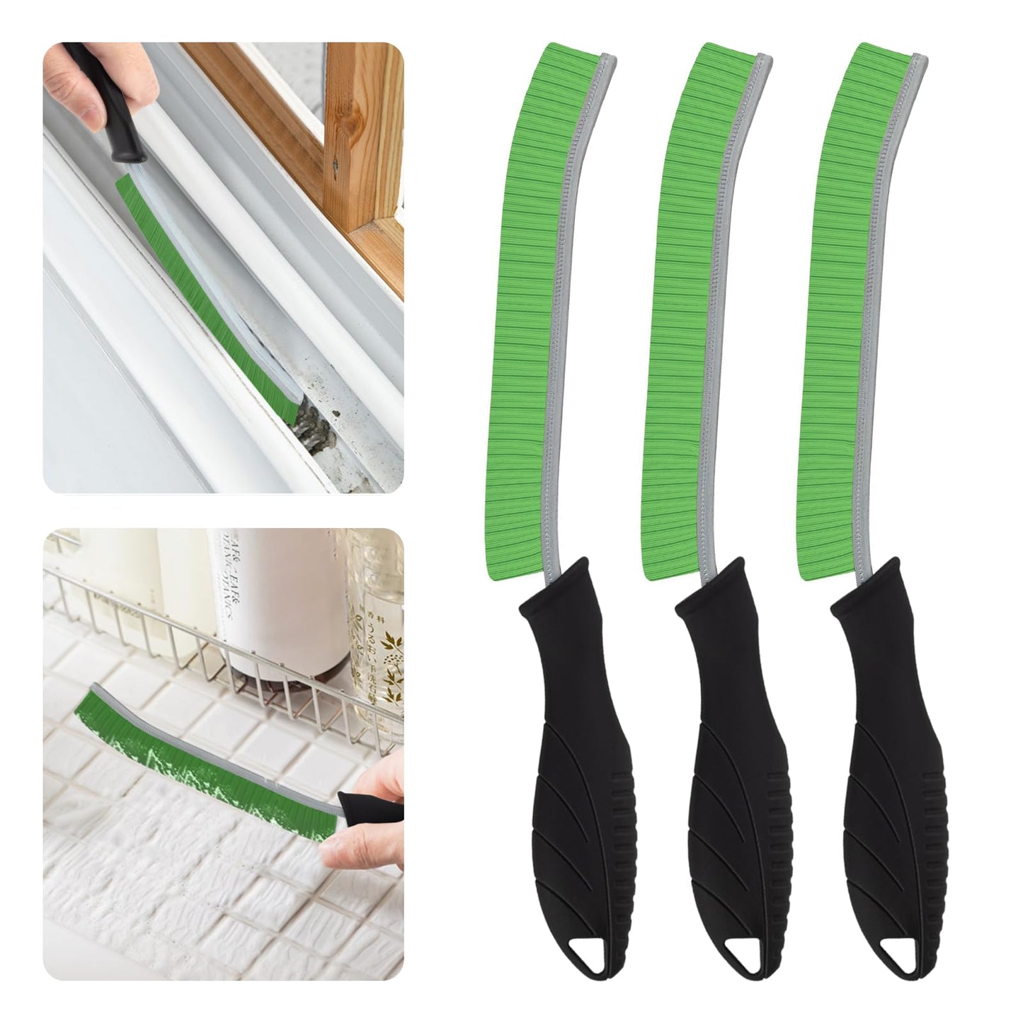 SXhyf Hard Bristle Crevice Cleaning Brush - Multifunctional Gap Cleaning Brush, Bathroom Cleaning Tools, Grout Brush, Crevice Cleaning Supplies for Household Use, Kitchen, Window, Vehicle (3, Black)