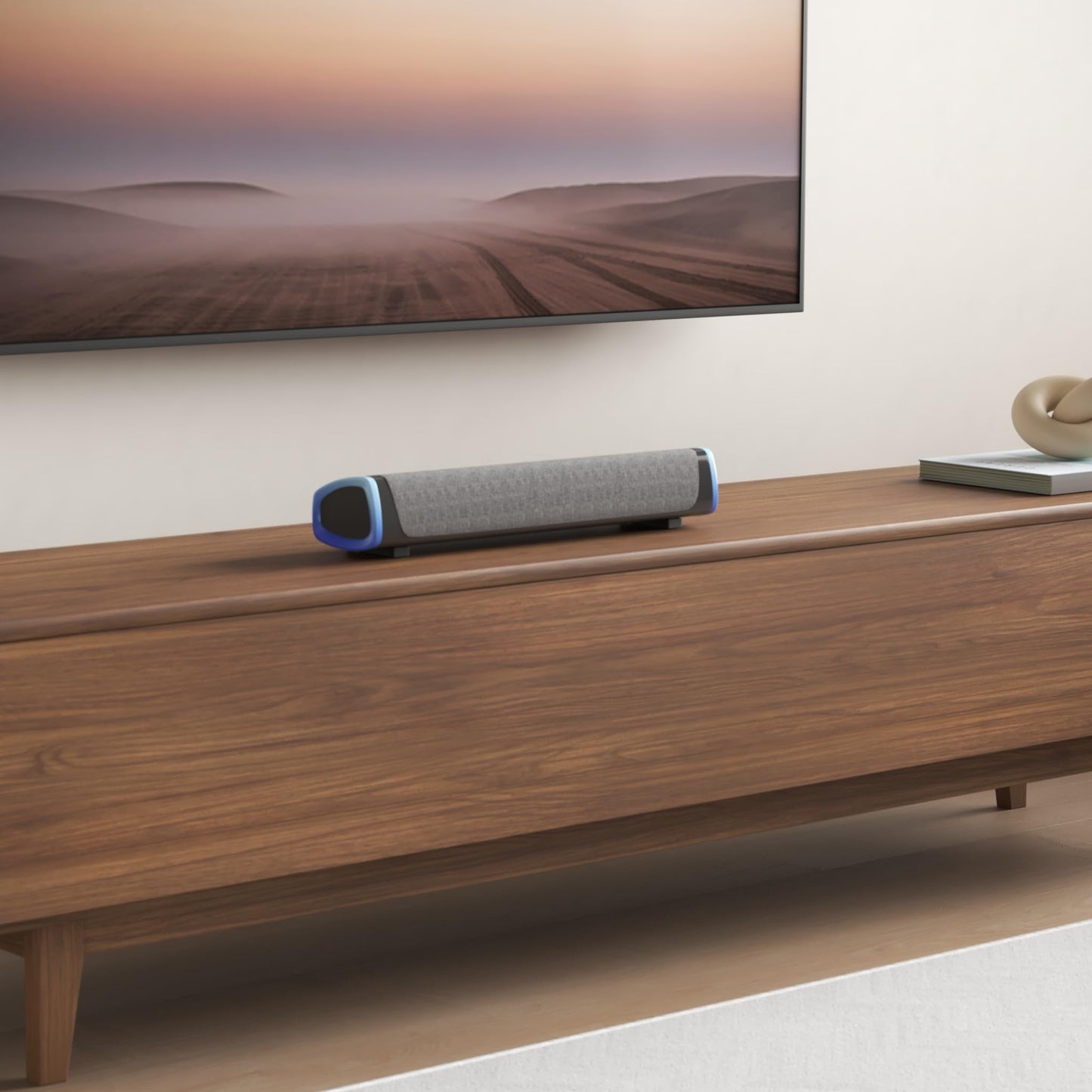 SOULION R30 Computer Speakers, Colorful LED Lights with Switch Button, Surround Sound Portable Computer Sound Bar Speakers for Desktop, Gray