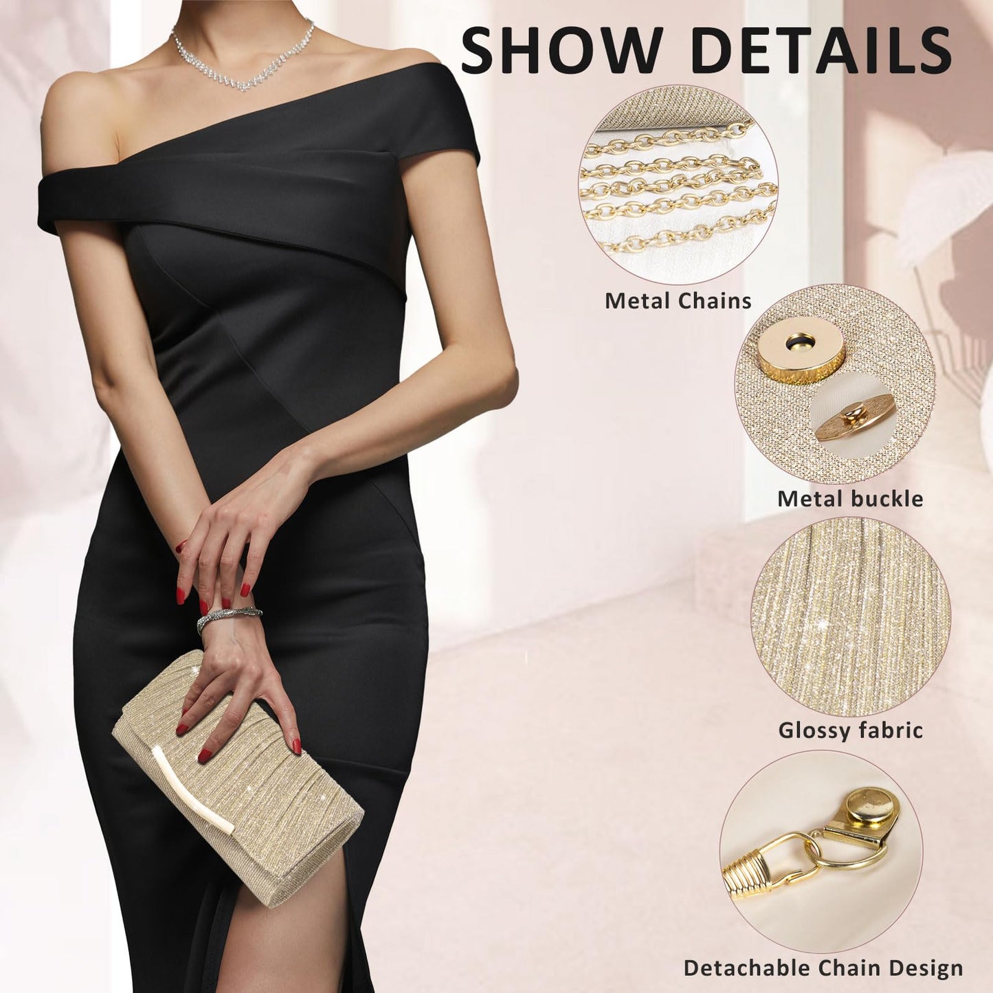 Eidsefe Evening Bag Clutch Purses for Women Wedding Bag Sparkling Party Handbag with Detachable Chain