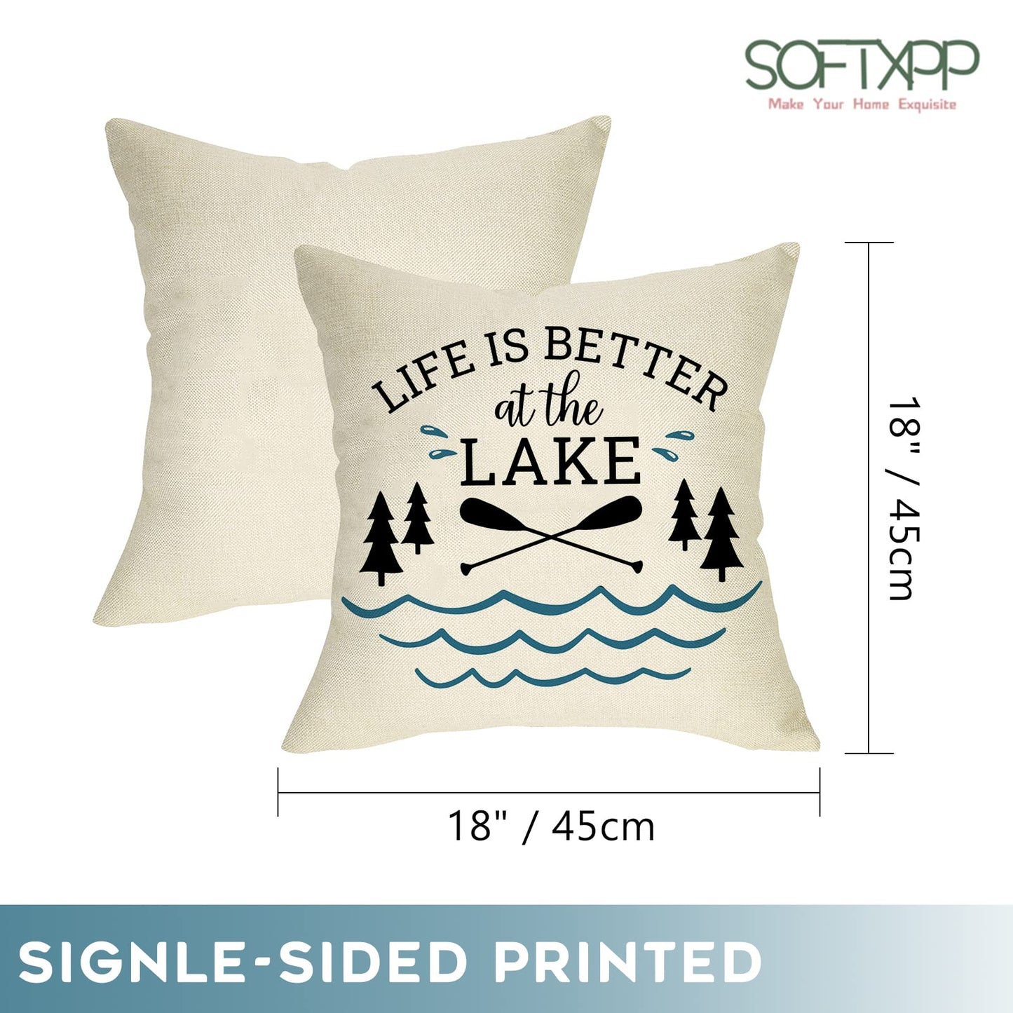 Softxpp Life is Better at the Lake House Decorative Throw Pillow Cover Set of 4, Farmhouse Paddles Anchor Lakehouse Cushion Case, Lakehouse Rustic Spring Summer Home Decoration Pillowcase Decors 18x18