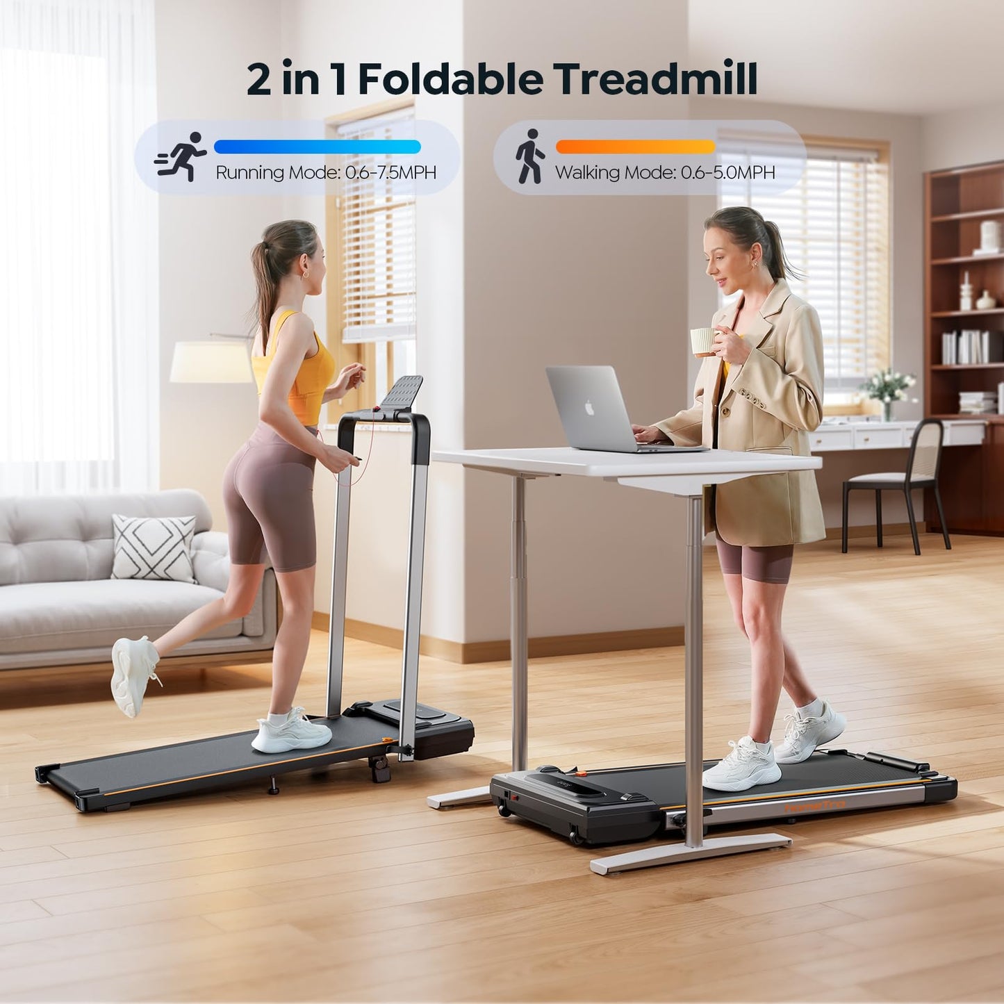 homeTro Foldable Treadmill with 7% Incline, 2.5HP Portable Under Desk Walking Pad with 0.6-7.5MPH, Handle, Remote and App Control, 265lbs Maximum Capacity for Home, Office