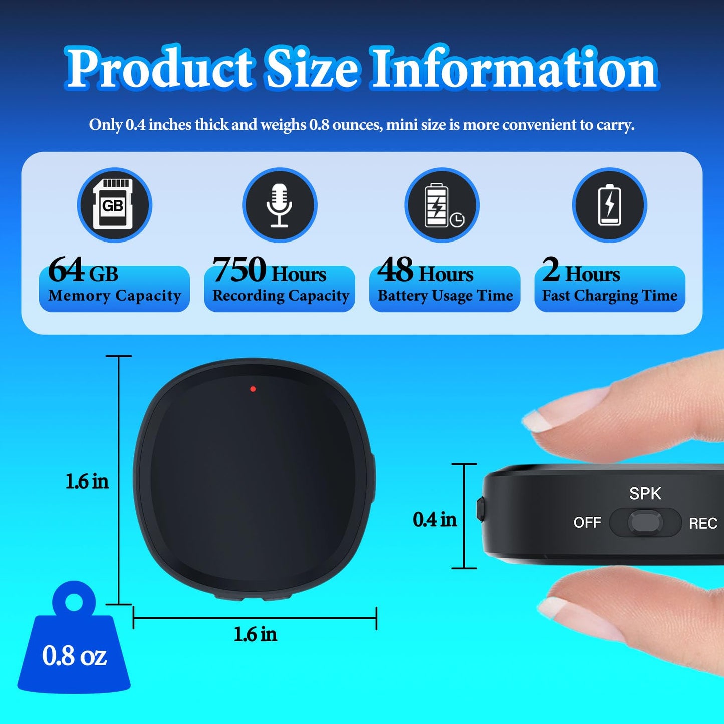 64GB Digital Voice Recorder with Playback, 3-in-1 Recording Devices with MP3 Music Player and USB Flash Drives, Portable Mini Tape Recorder Small Audio Recorder for Lectures Meetings Interviews
