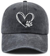 Dog Paw Print with Love Heart Hat for Women Men, Funny Adjustable Cotton Embroidered Dog Lovers Gifts Baseball Cap