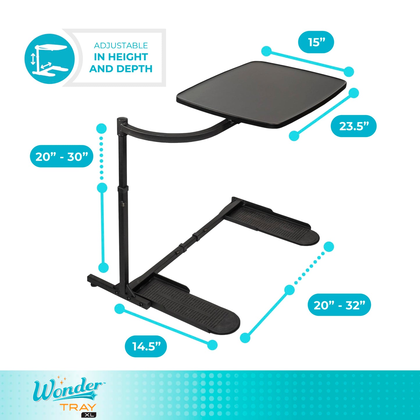 Stander Wonder Tray, Adjustable Swivel Table, Extra-Large Computer Stand, Couch Desk & Gaming Bench, TV-Trays for Eating on Couches, Chairs, Recliners with Laptop Wedges and Cup Holder, XL, Black