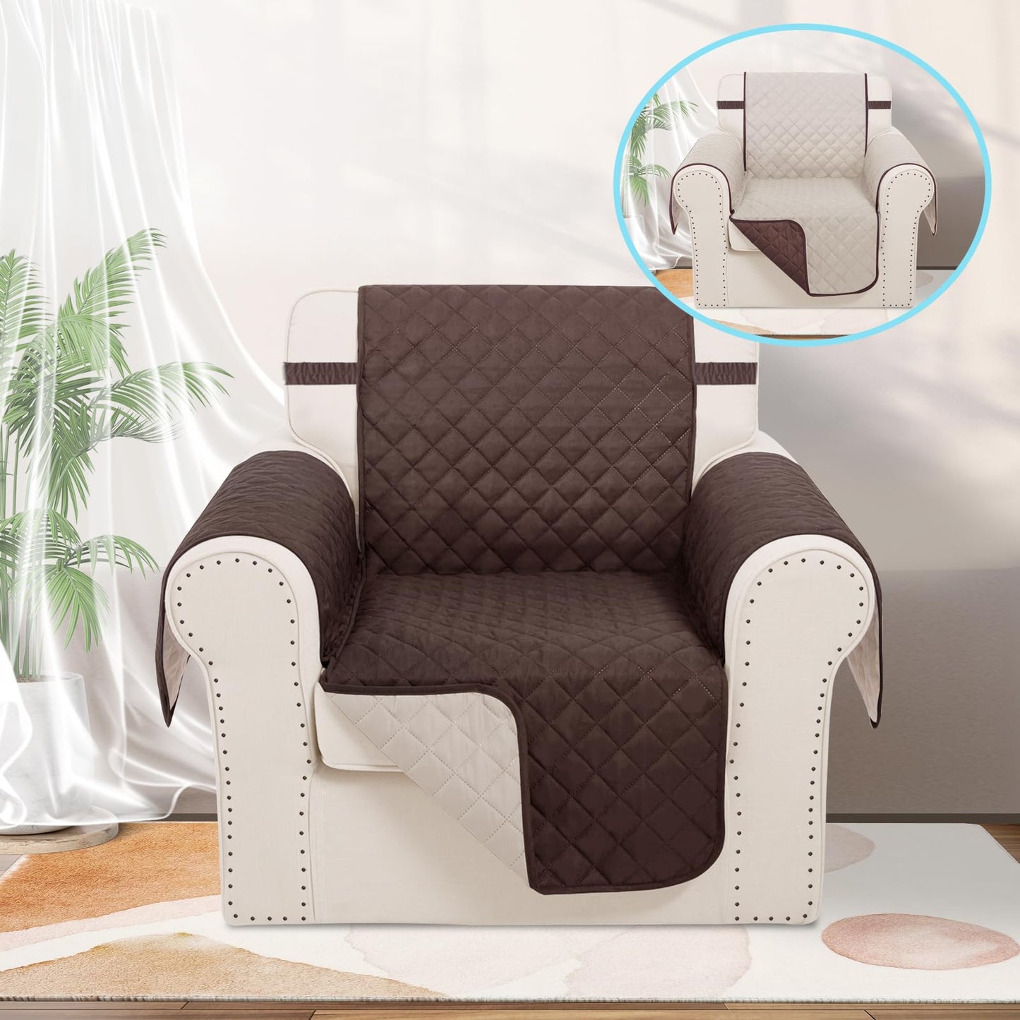 Luxshare Home Recliner Chair Covers Reversible Sofa Couch Cover for Pets Lazy Boy Furniture Protector(23''Chair,Chocolate/Beige)