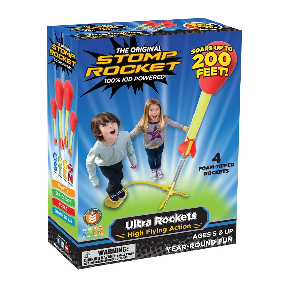 Stomp Rocket Ultra LED Rocket Launcher for Kids, 4 LED Foam Tipped Rockets - Fun Backyard & Outdoor Kids Toys Gifts for Boys & Girls - Toy Foam Blaster Set - Multi-Player Adjustable Launch Stand
