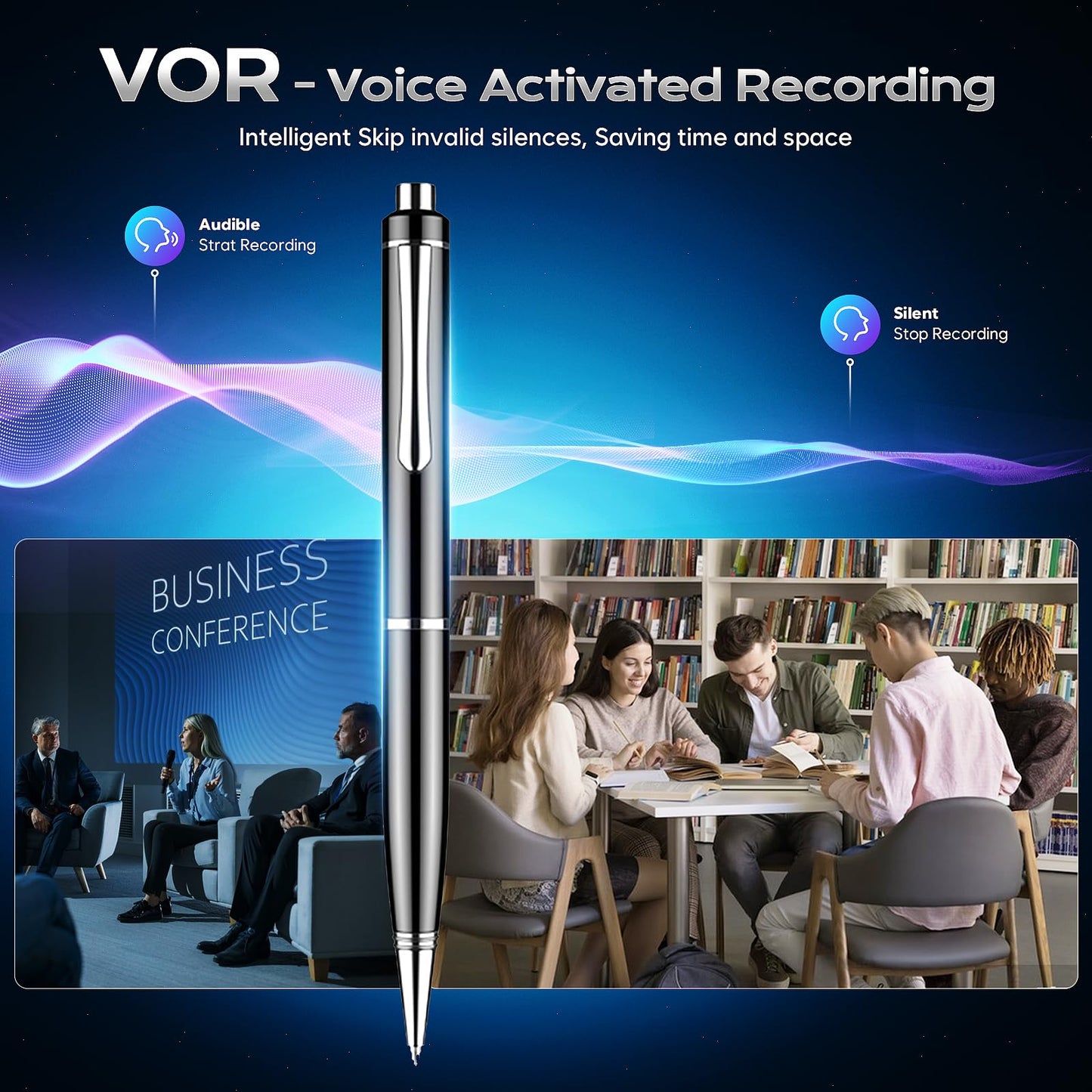 64GB Digital Voice Recorder - ZIPCIDE Digital Voice Activated Recorder with AI-Intelligent Noise Reduction, Voice Activated Sound Audio Tap Recorder Device for Lectures Meetings, Work, Interviews