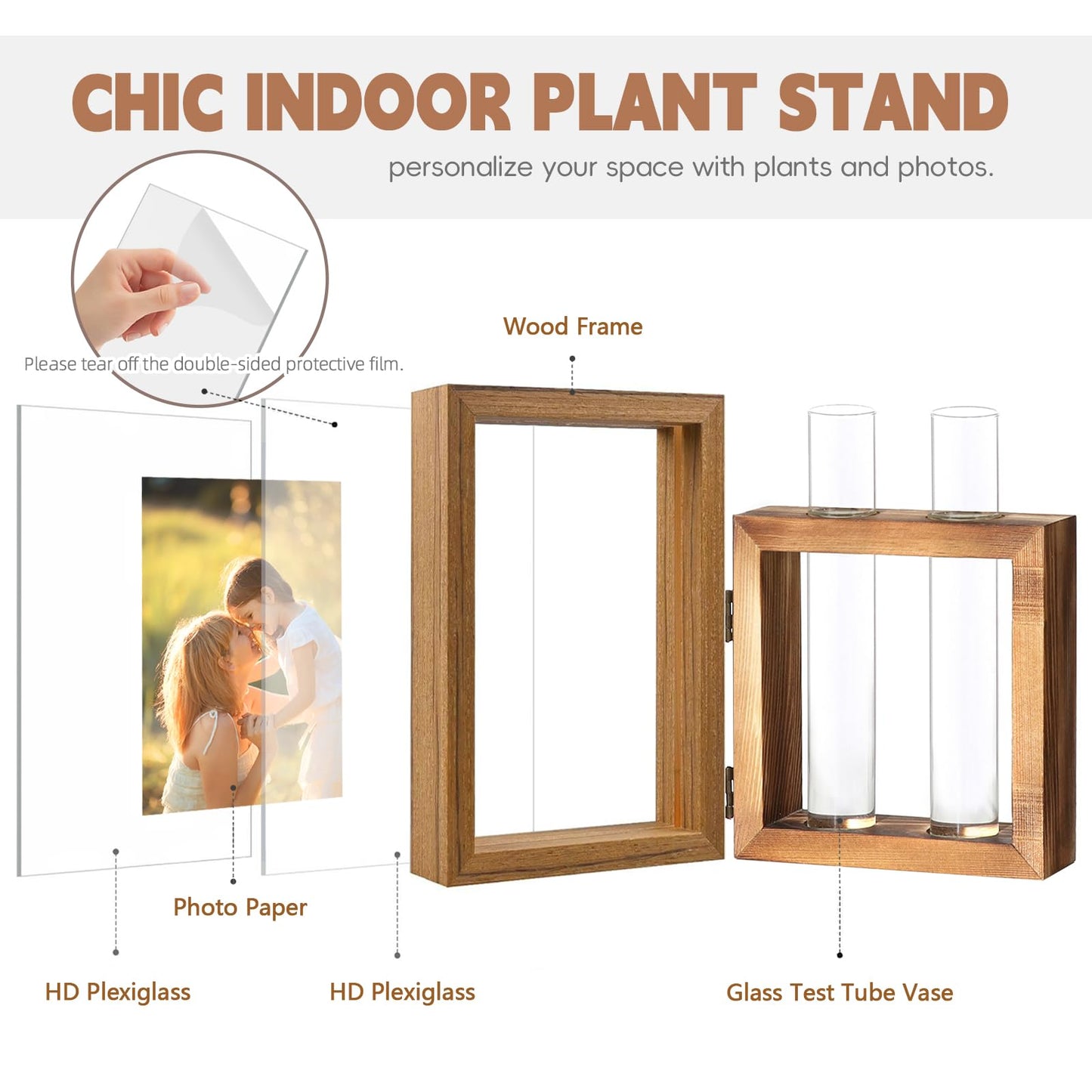 LCFALO Plant Propagation Stations, Propagation Vases for Plants with Photo Frame and Glass Planters Indoor Plant Stand Hydroponic Propagation Stations Tabletop Home Kitchen Office Decor