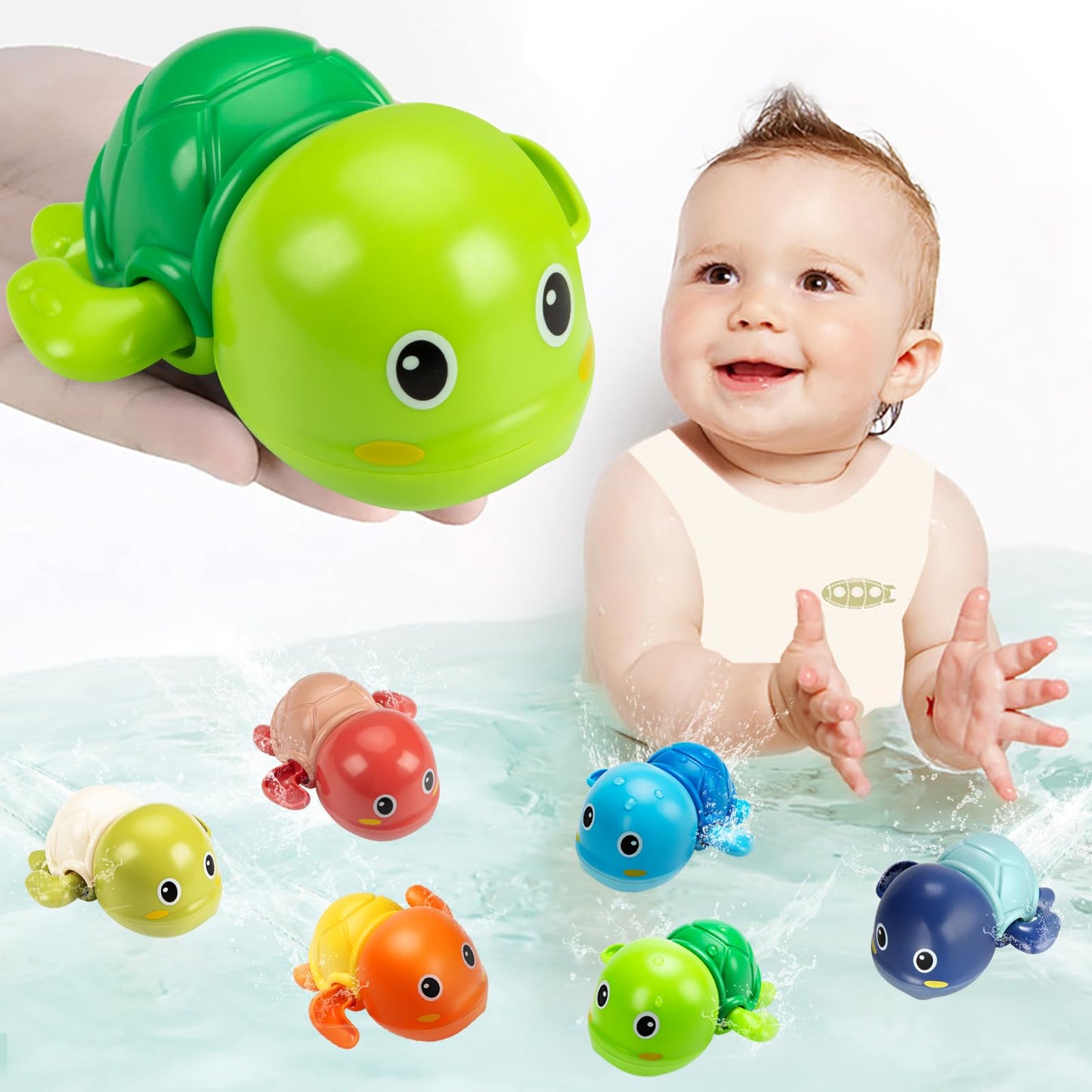 Bath Toys, Cute Swimming Turtle Baby Bath Toys for Toddler 1-3, Water Pool Floating Wind Up Toys for 1 Year Old Boy Girl Gifts, Infant Toddlers Kids Bathtub Toys, 3 Pack