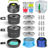 Odoland 29pcs Camping Cookware Mess Kit, Non-Stick Lightweight Pots Pan Kettle, Collapsible Water Container and Bucket, Stainless Steel Cups Plates Forks Knives Spoons for Outdoor Backpacking Picnic