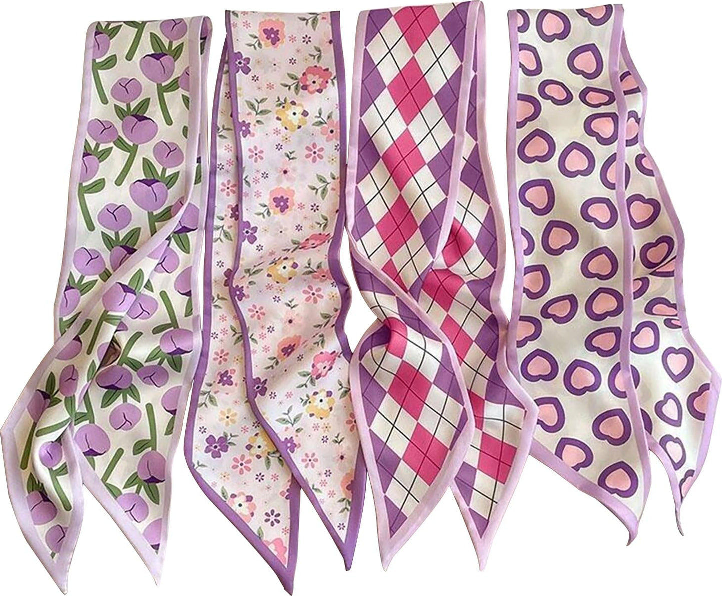 4Pcs Fashion Scarves for Women, Multifunctional Boho Scarves Headbands Satin Scarf for Bag Hair Accessories