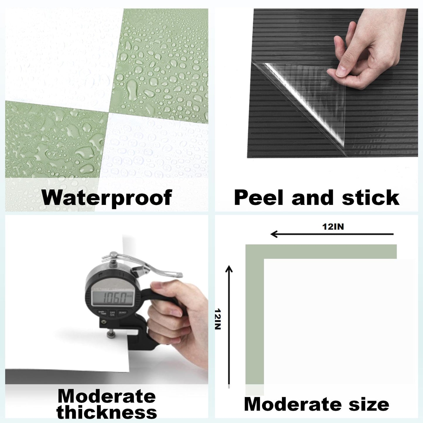 Alow 20pcs Peel and Stick Floor Tile Waterproof, Light Green Vinyl Flooring Easy to use, Peel and Stick Flooring Suit for Bathroom,Kitchen,Toilet(12inX12in)