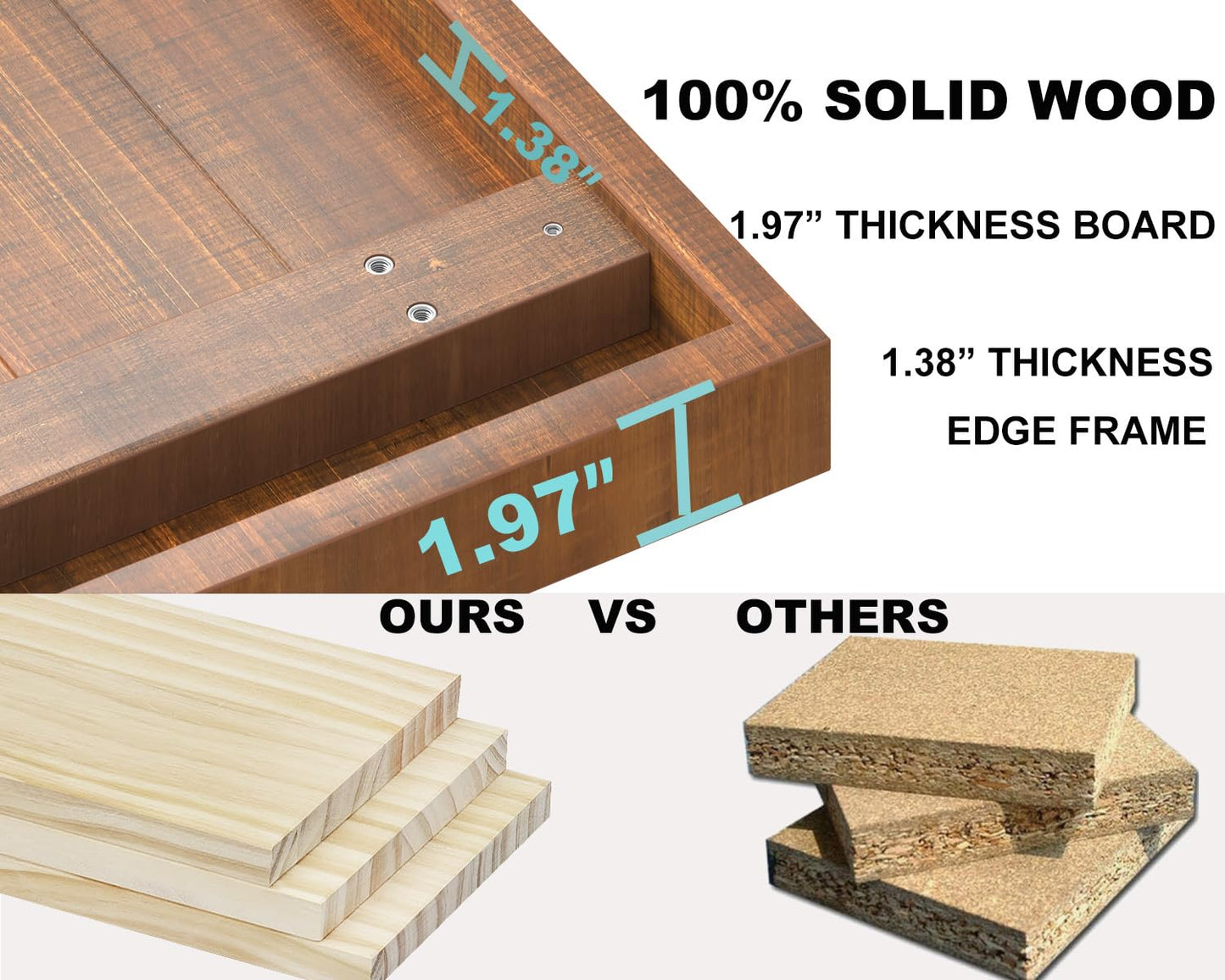 IBF Natural Wood Coffee Table, Rustic Solid Wood Center Table for Living Room, Rectangle Metal and Real Wooden Tea Table, Modern Industrial Minimalist Wooden Cocktail Tables, Rustic Brown, 47 Inch