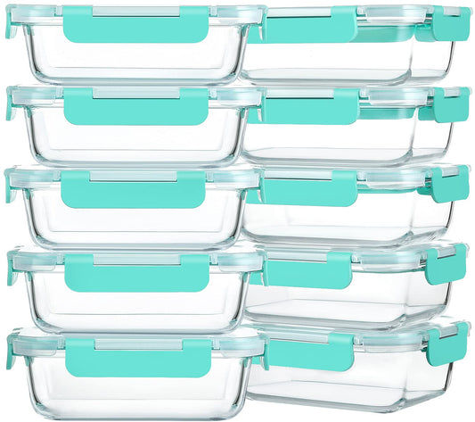 M MCIRCO 10-Pack,22 Oz Glass Meal Prep Containers,Glass Food Storage Containers with lids,Glass Lunch Containers,Microwave, Oven, Freezer and Dishwasher (Gray)