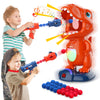 Movable Dinosaur Shooting Toys for Kids Games with 2 Air Pump Gun, Party Toys with Score Record, LED & Sound, 48 Foam Balls Electronic Target Practice Gift for Boys and Girls