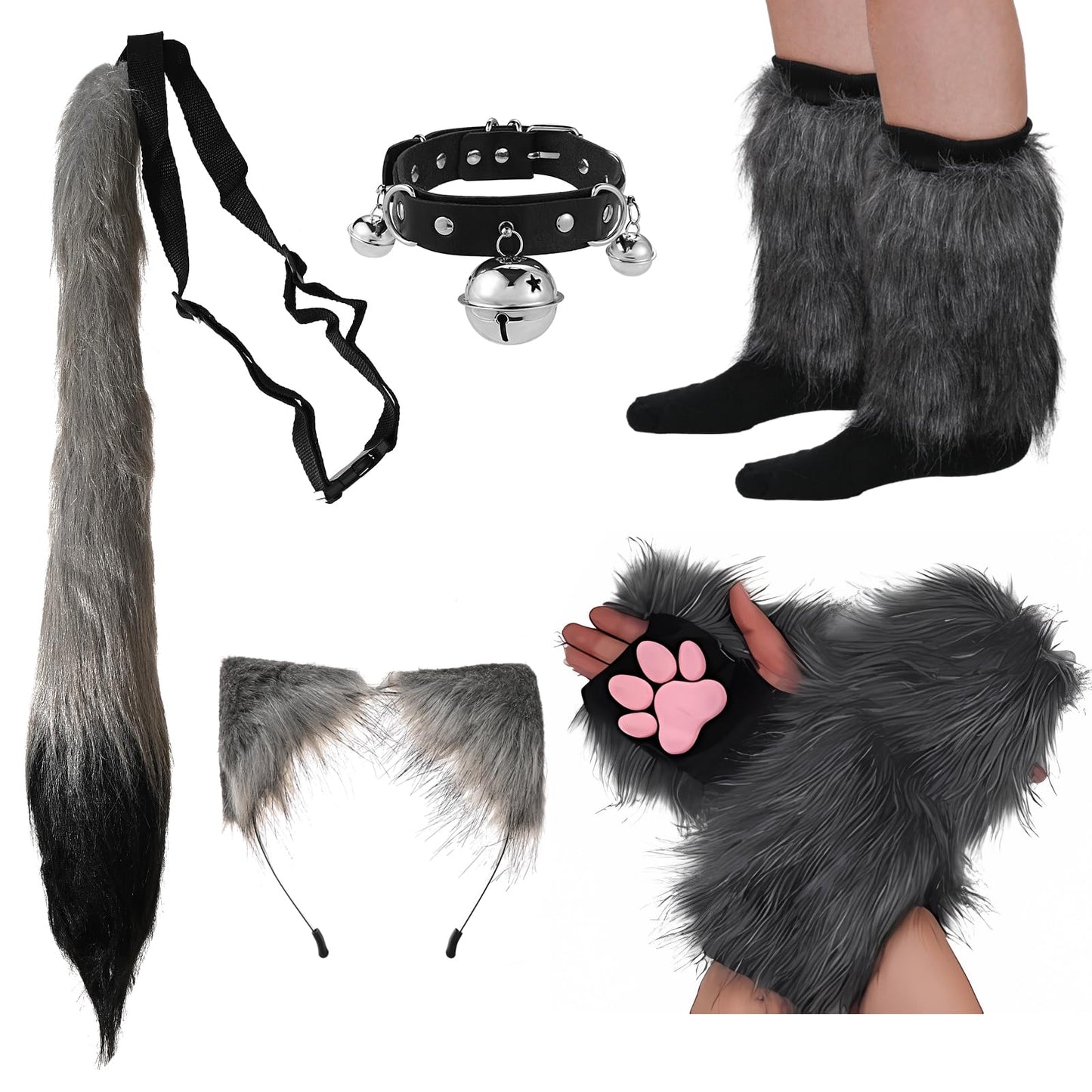 Furry Costume Cosplay Set For Women 3d Toe Beans Gloves Cat Tail Clip Ears Leg Warmers Fluffy Party Toys For Gift…