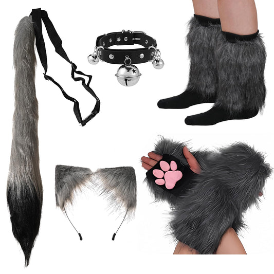 Furry Costume Cosplay Set For Women 3d Toe Beans Gloves Cat Tail Clip Ears Leg Warmers Fluffy Party Toys For Gift…