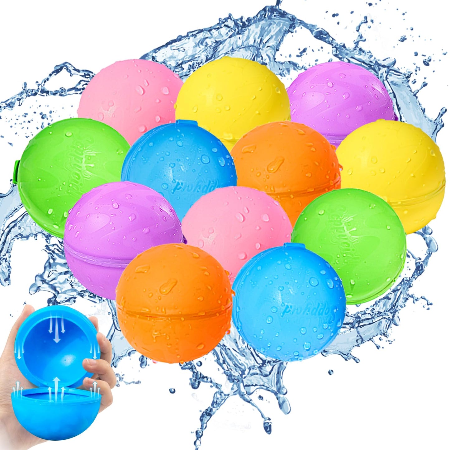 SOPPYCID Reusable Water Balloons - Quick Fill Water Balls Toys For Toddler Age 4-8 - Refillable Magnetic Self-Sealing Water Splash Bomb For Summer Party Pool Outdoor Beach Toys (8-pack-new)